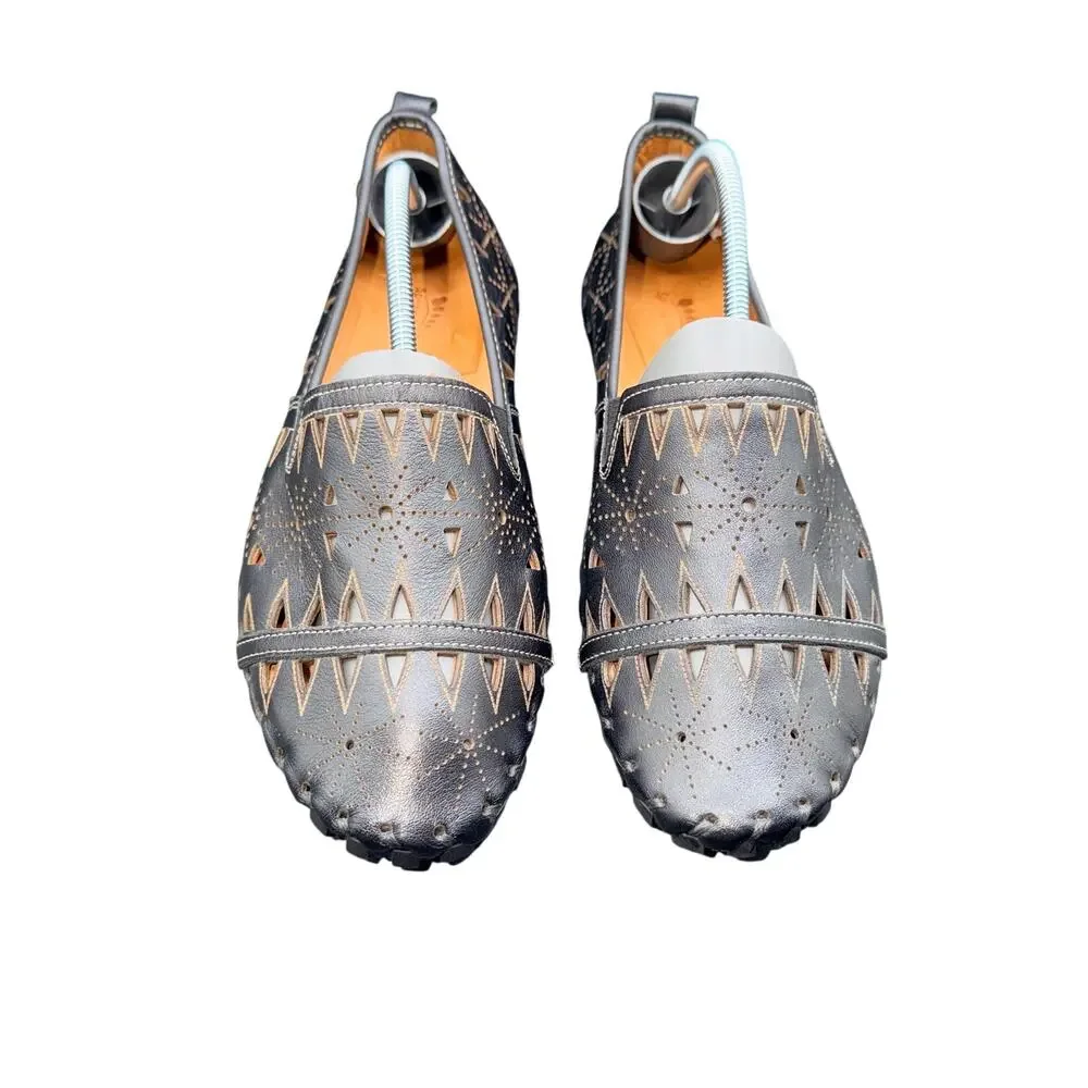Spring Step Fusaro Black Leather Cutout Slip On Flats EU 41 US 10